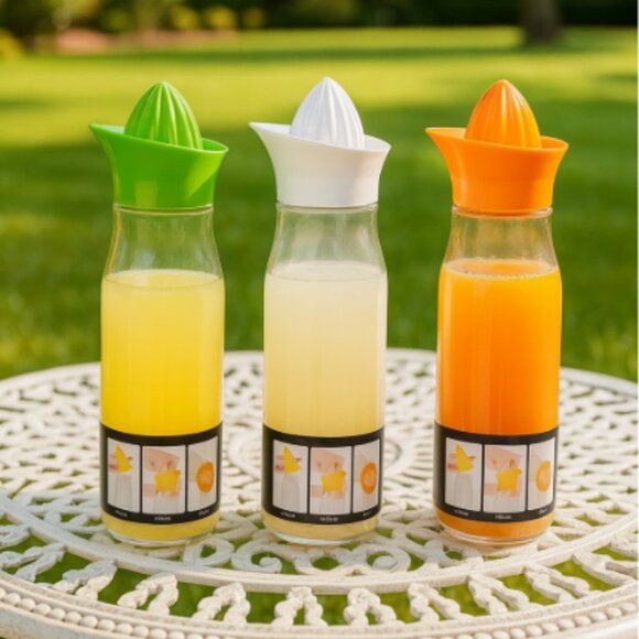 Lot of 3 b/h collection squeeze & pour glass carafe w/ juicer Lid 26.5 o… - Picture 1 of 6